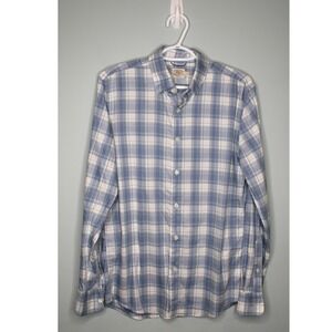 Faherty Brand Movement Shirt Mens Small Blue White Plaid Long Sleeve Button Down